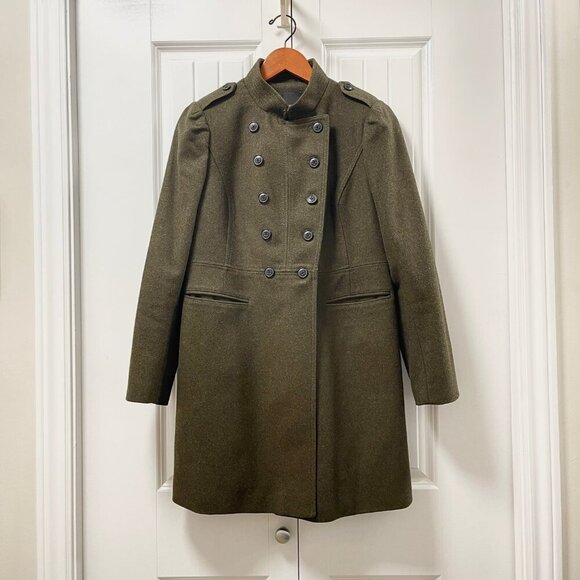 Banana Republic Melton Wool Long Military Jacket Green - SP - Picture 4 of 16